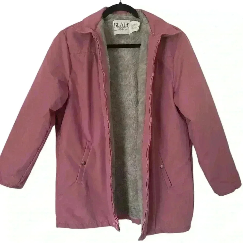 Vintage Pink Canvas Coat Meduim Blair Women's Zipper Fleece lined